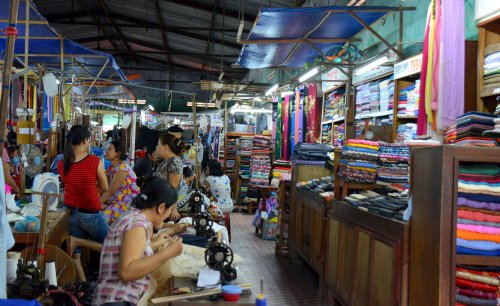 Inside the cloth market.