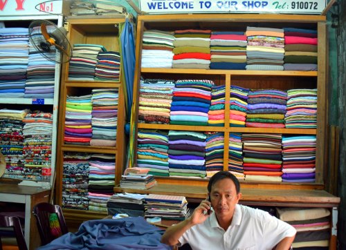 A stall inside the cloth market.